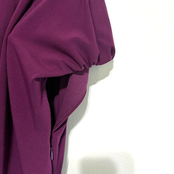 Suzi Chin for Maggy Boutique Faux Wrap Dress Sz 16 Wine Ruched Cap Sleeve - Picture 6 of 9